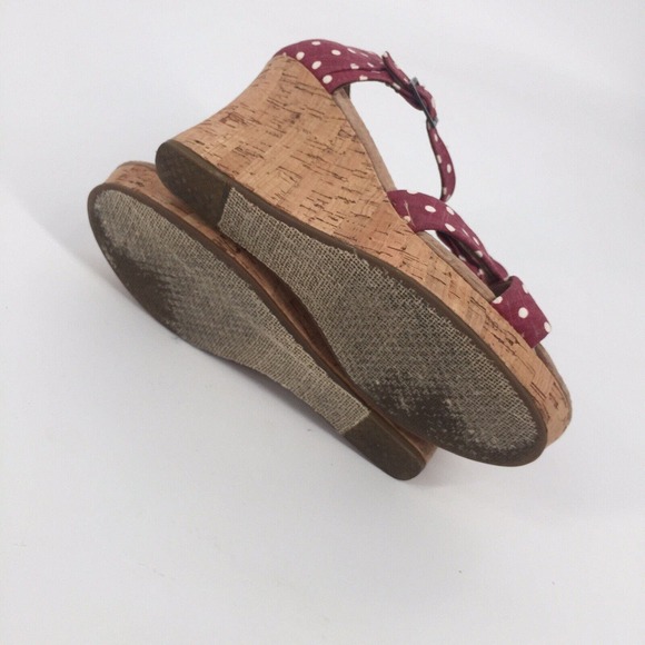 Toms Polka Dot Cork Wedge Sandals Size 8 Burgundy Red White Summer Casual - Picture 8 of 9